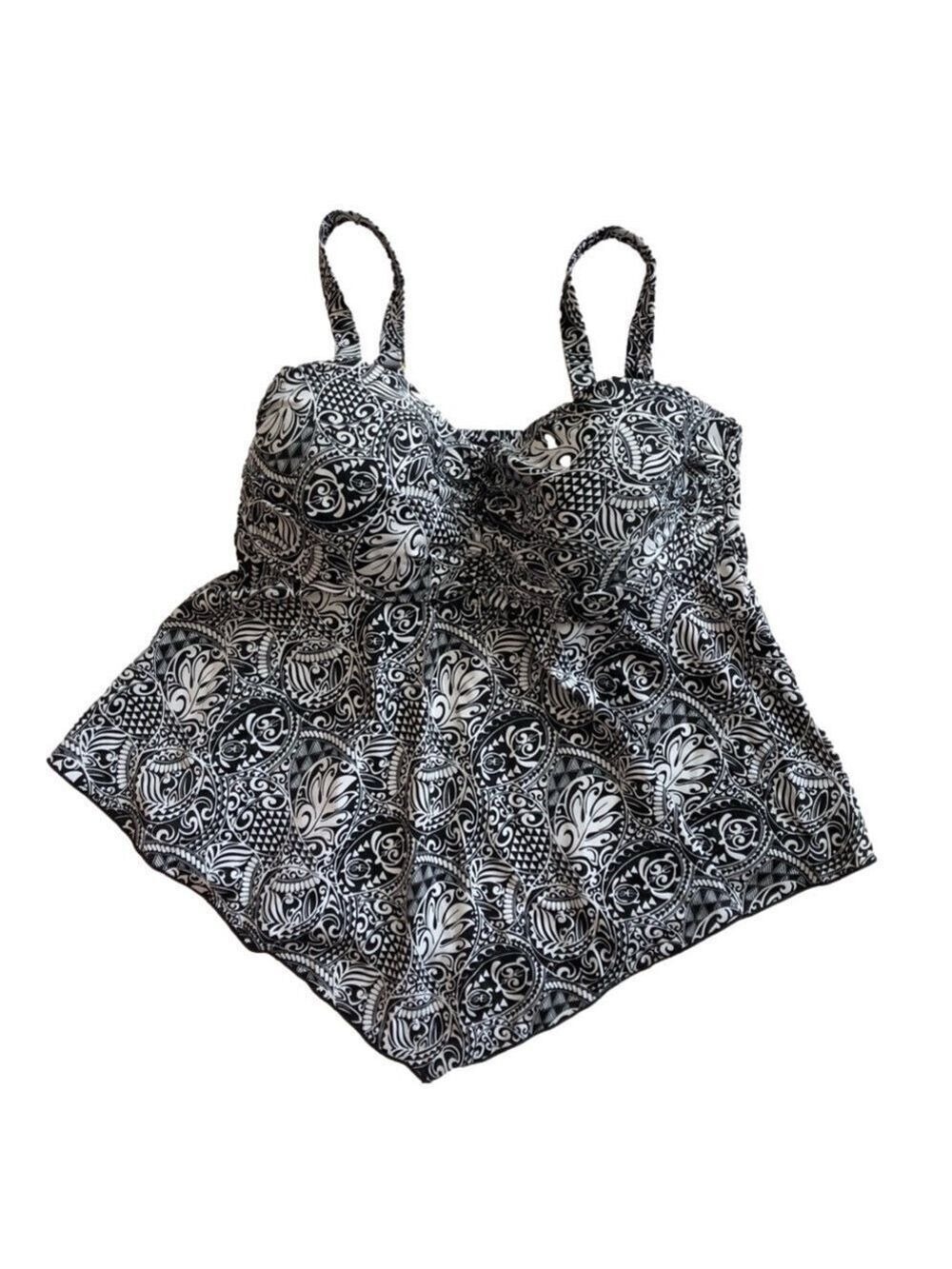A Shore Fit Size 12 tankini top black white molded cups adjustable straps